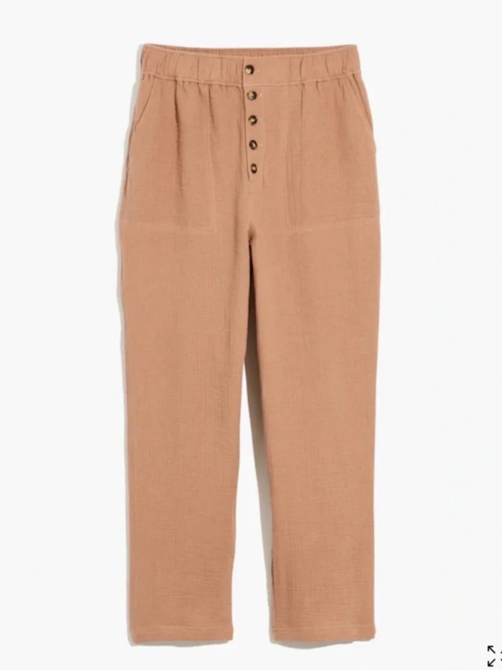 MADEWELL Tan Pull On Cotton and Linen High Rise Pants